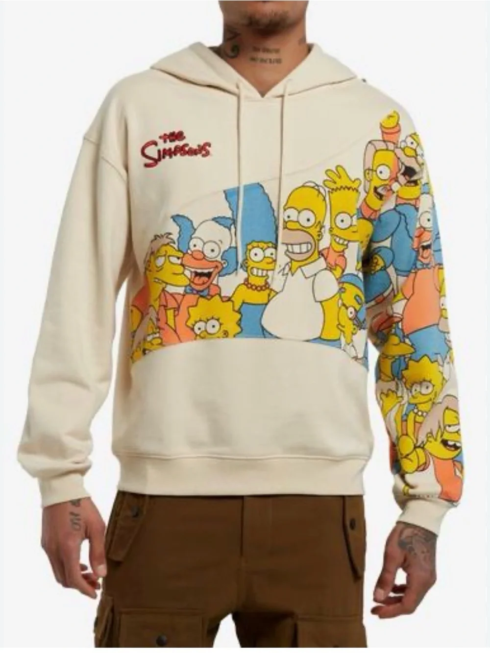 The Simpsons Characters Wave Panel Men’s Hoodie Cream Beige Sweatshirt Size L